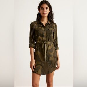 Japna Women’s Small Camo Shirt Dress Long Sleeve Button Front Tie Waist